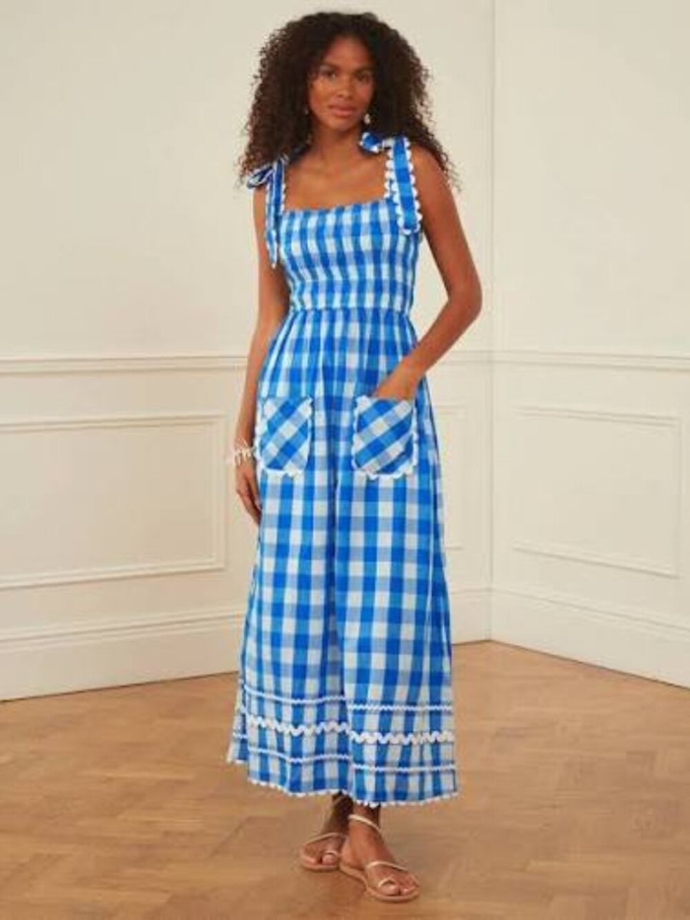 LIKE NEW - PINK CITY PRINTS immy dress in cobalt check